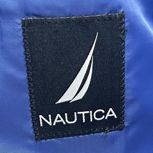 Nautica 38S Seersucker Sport Coat Cotton Blend Blue White Striped Two Button - Picture 3 of 8